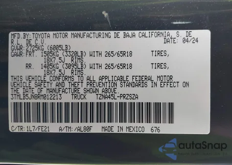 2024 Toyota Tacoma Trd Sport 4Wd from USA, damaged, VIN 3TMLB5JN8RM012213